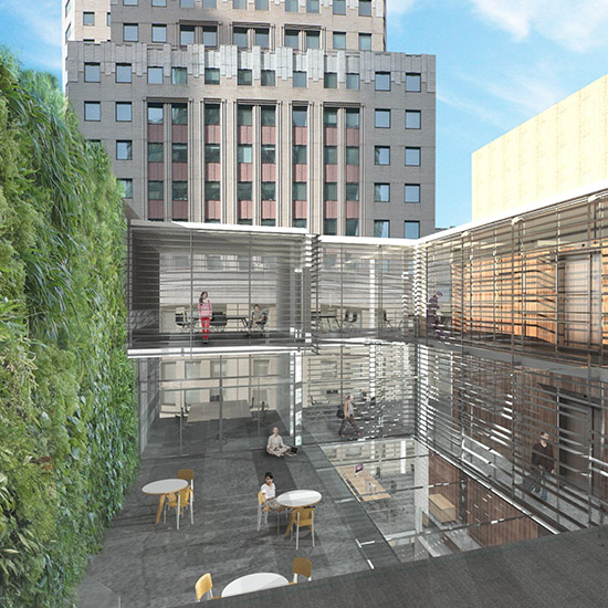 A feasibility study for an expanding NYC financial firm evaluated ground-up construction of a new modern office building designed around a green, open interior.